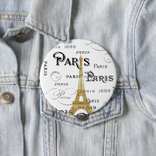 Typography Calligraphy Paris France Eiffel Tower Button (In Situ)