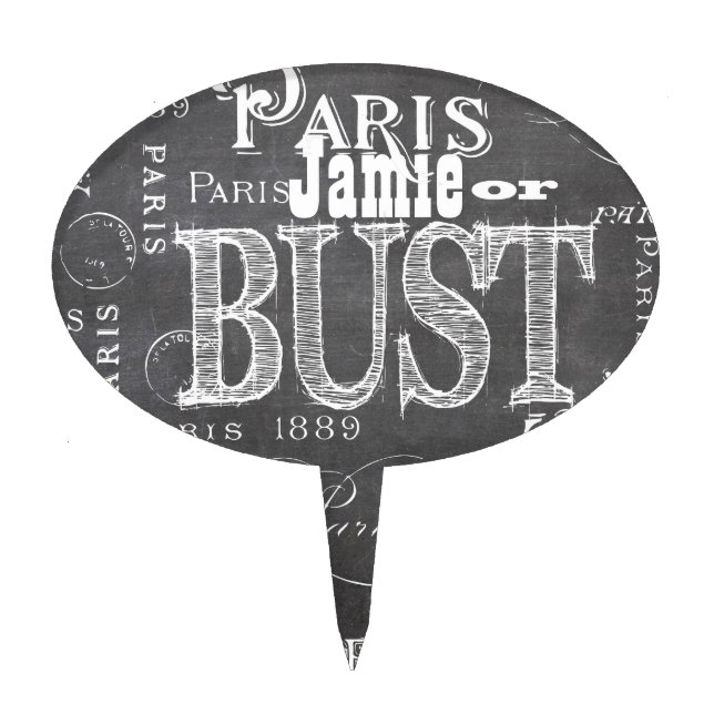 Typography Calligraphy Paris France Eiffel Tower Cake Topper (Front)