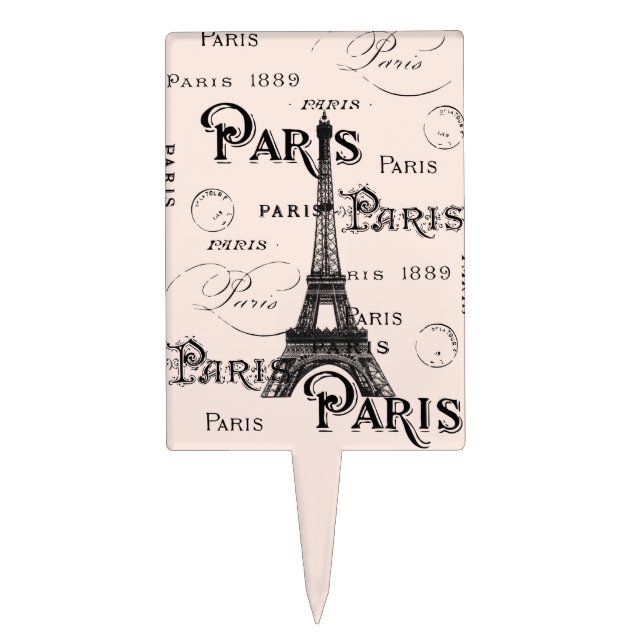 Typography Calligraphy Paris France Eiffel Tower Cake Topper (Front)