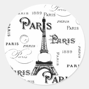 Typography Calligraphy Paris France Eiffel Tower Classic Round Sticker