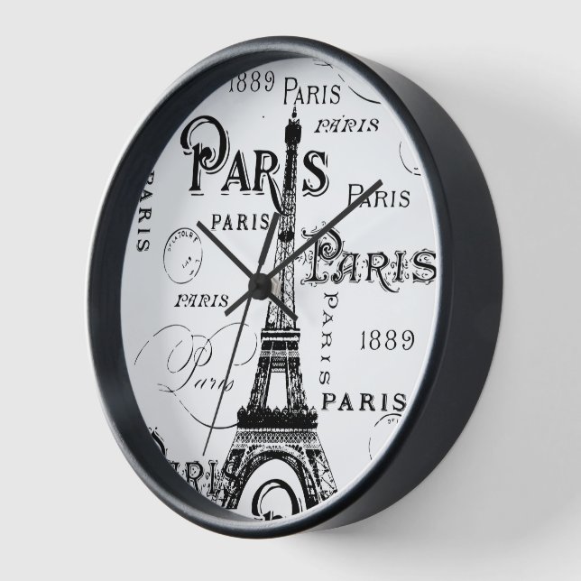 Typography Calligraphy Paris France Eiffel Tower Clock (Angle)