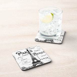 Typography Calligraphy Paris France Eiffel Tower Coaster