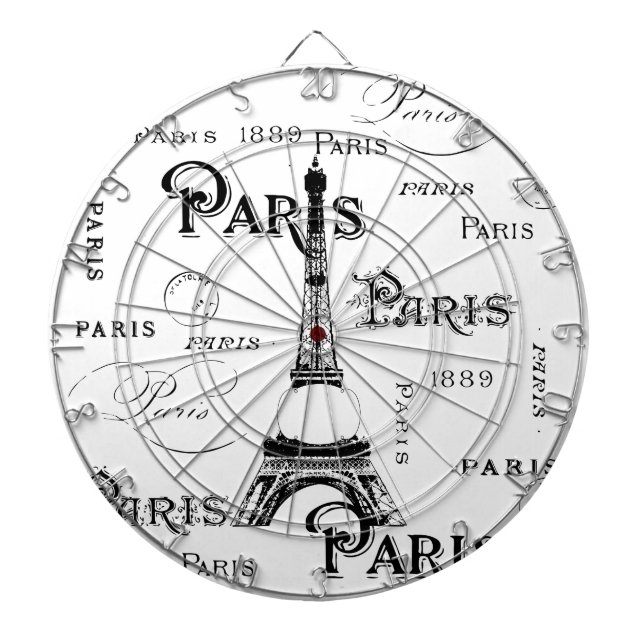 Typography Calligraphy Paris France Eiffel Tower Dart Board (Front)