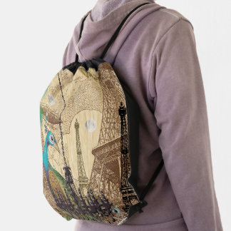 Typography Calligraphy Paris France Eiffel Tower Drawstring Bag