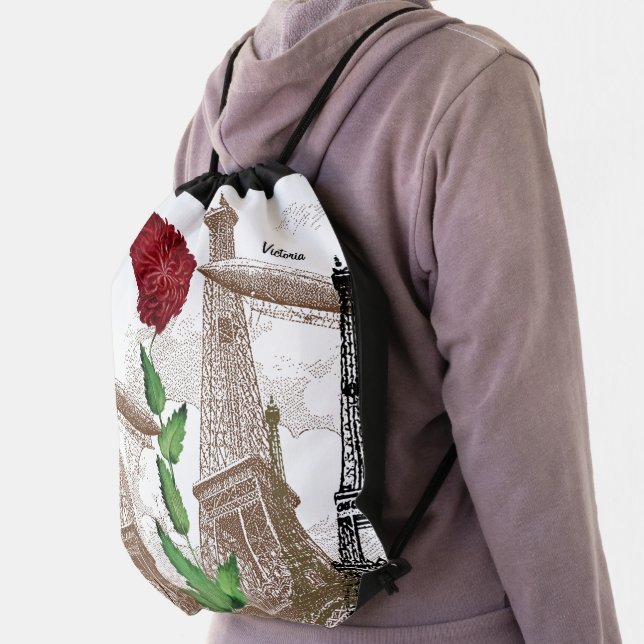 Typography Calligraphy Paris France Eiffel Tower Drawstring Bag (Insitu)