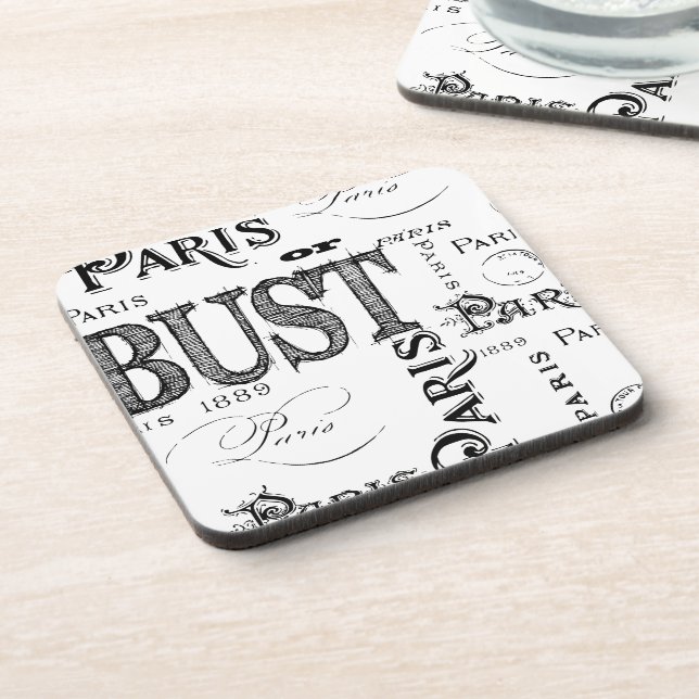 Typography Calligraphy Paris France Eiffel Tower Drink Coaster (Left Side)