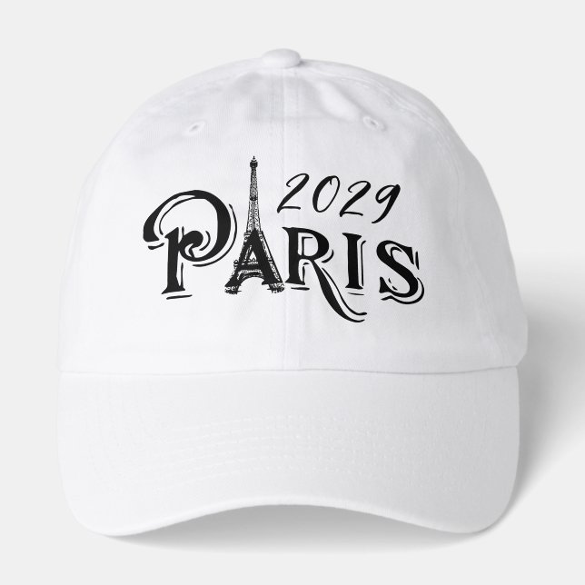 Typography Calligraphy Paris France Eiffel Tower Hat (Front)