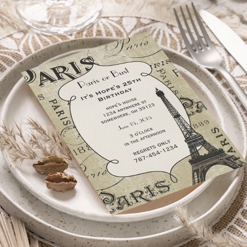 Typography Calligraphy Paris France Eiffel Tower Invitation