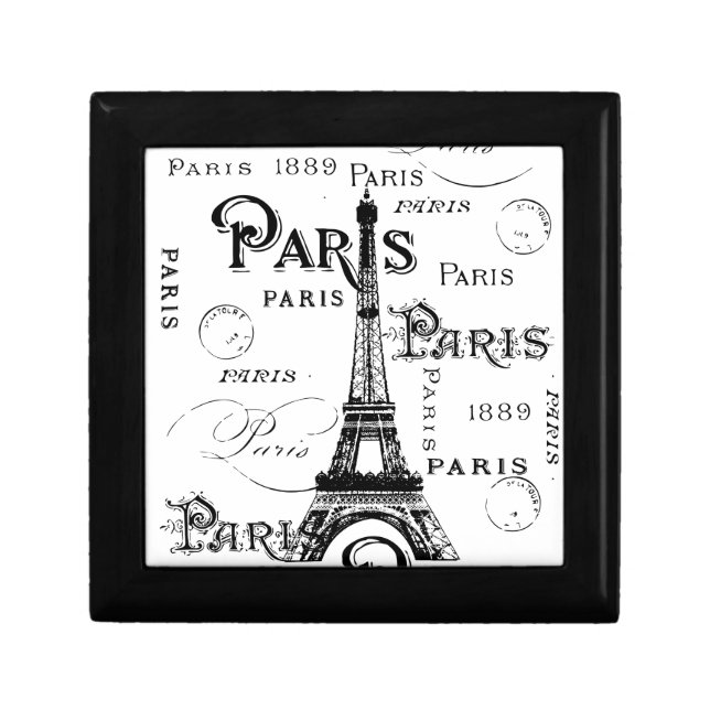 Typography Calligraphy Paris France Eiffel Tower Jewelry Box (Front)