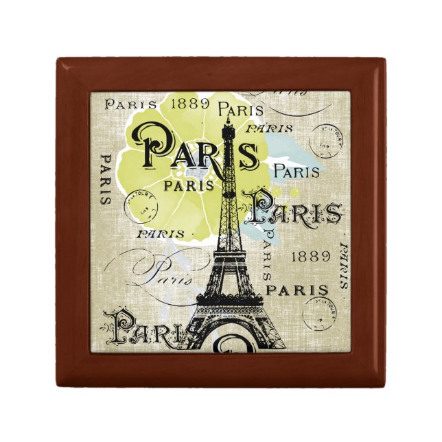 Typography Calligraphy Paris France Eiffel Tower Jewelry Box (Front)