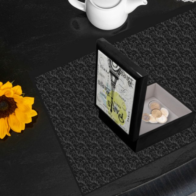 Typography Calligraphy Paris France Eiffel Tower Jewelry Box (Creator Uploaded)