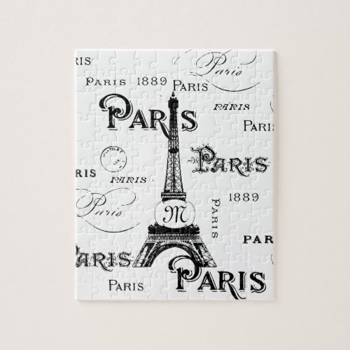 Typography Calligraphy Paris France Eiffel Tower Jigsaw Puzzle
