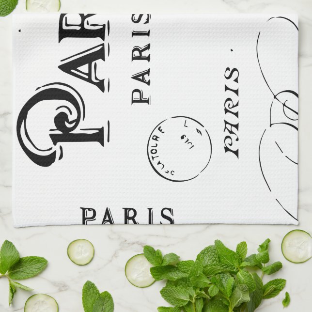 Typography Calligraphy Paris France Eiffel Tower Kitchen Towel (Folded)