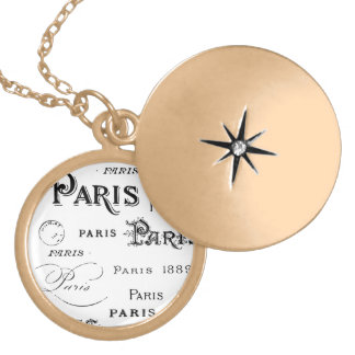 Typography Calligraphy Paris France Eiffel Tower Locket Necklace