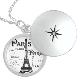 Typography Calligraphy Paris France Eiffel Tower Locket Necklace