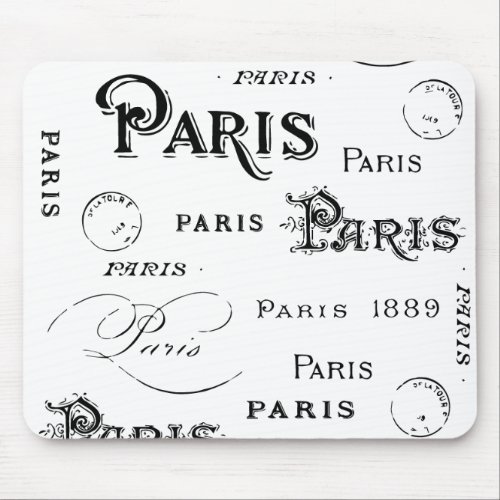 Typography Calligraphy Paris France Eiffel Tower Mouse Pad