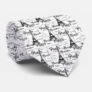 Typography Calligraphy Paris France Eiffel Tower Neck Tie