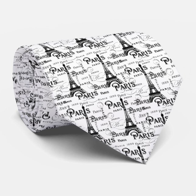 Typography Calligraphy Paris France Eiffel Tower Neck Tie (Rolled)