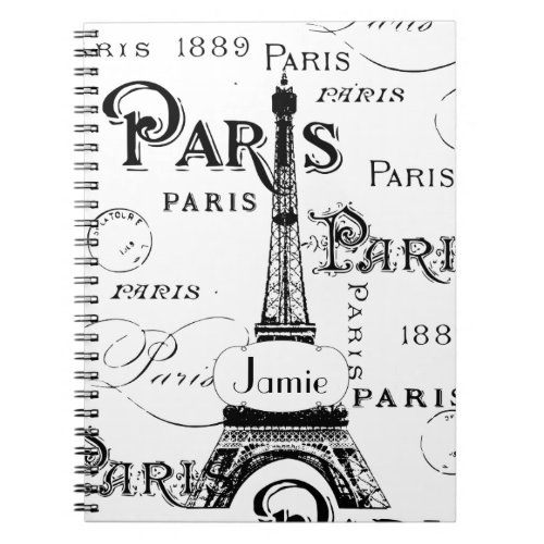 Typography Calligraphy Paris France Eiffel Tower Notebook