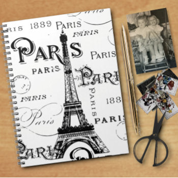 Typography Calligraphy Paris France Eiffel Tower Notebook by samack at Zazzle