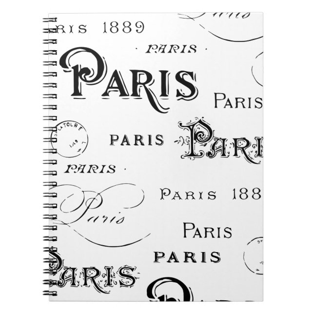 Typography Calligraphy Paris France Eiffel Tower Notebook (Front)