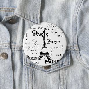 Typography Calligraphy Paris France Eiffel Tower Pinback Button