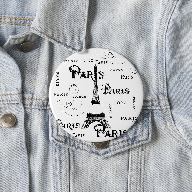 Typography Calligraphy Paris France Eiffel Tower Pinback Button (In Situ)