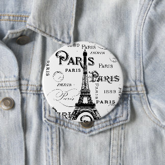 Typography Calligraphy Paris France Eiffel Tower Pinback Button