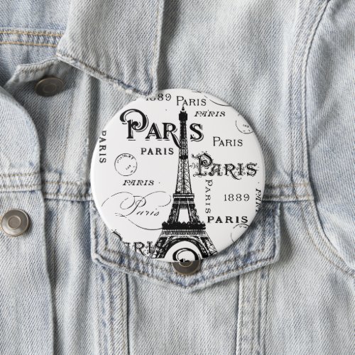 Typography Calligraphy Paris France Eiffel Tower Pinback Button