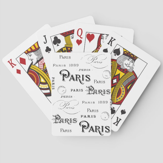 Typography Calligraphy Paris France Eiffel Tower Poker Cards (Back)