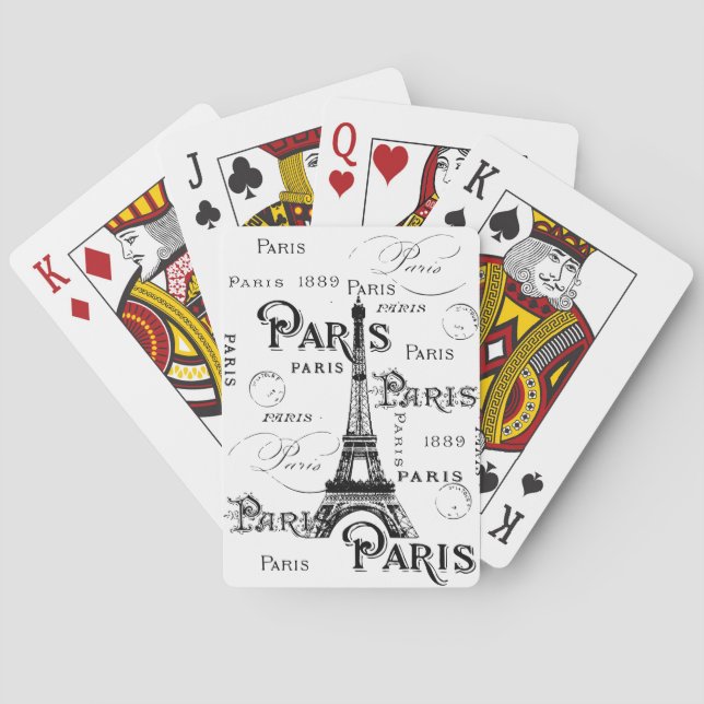 Typography Calligraphy Paris France Eiffel Tower Poker Cards (Back)
