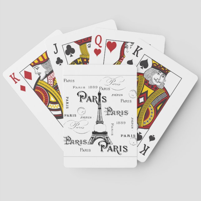 Typography Calligraphy Paris France Eiffel Tower Poker Cards (Back)
