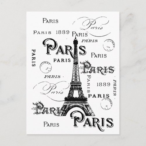 Typography Calligraphy Paris France Eiffel Tower Postcard