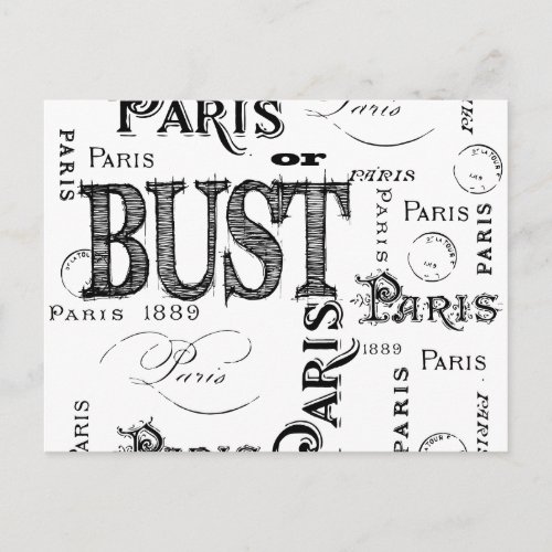 Typography Calligraphy Paris France Eiffel Tower Postcard