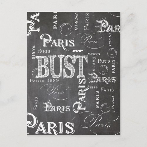 Typography Calligraphy Paris France Eiffel Tower Postcard