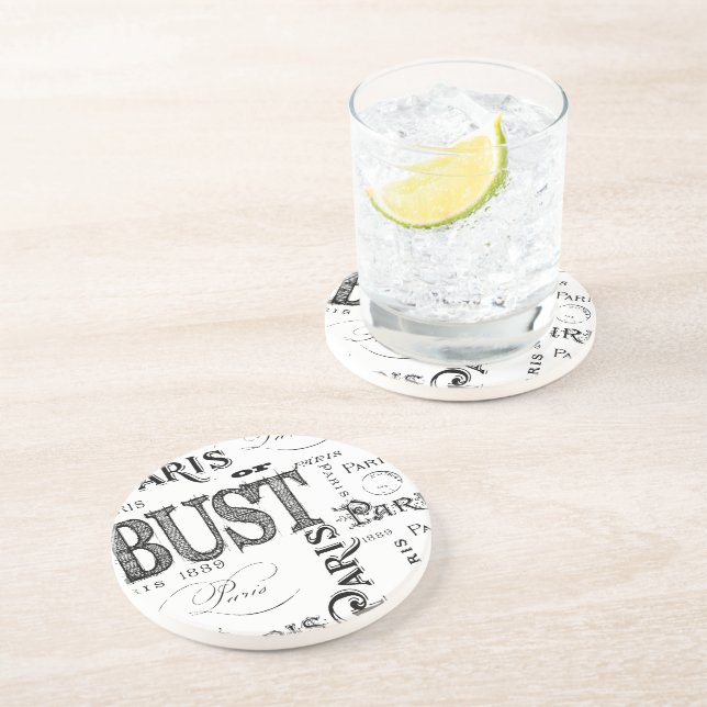 Typography Calligraphy Paris France Eiffel Tower Sandstone Coaster (Side)