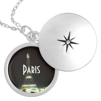 Typography Calligraphy Paris France Eiffel Tower Silver Plated Necklace