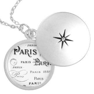 Typography Calligraphy Paris France Eiffel Tower Silver Plated Necklace