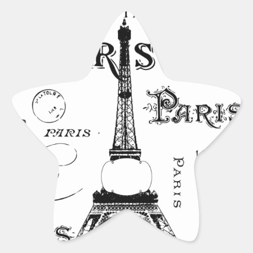 Typography Calligraphy Paris France Eiffel Tower Star Sticker