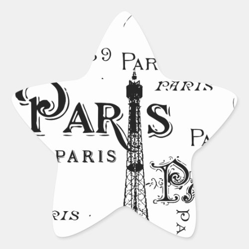 Typography Calligraphy Paris France Eiffel Tower Star Sticker