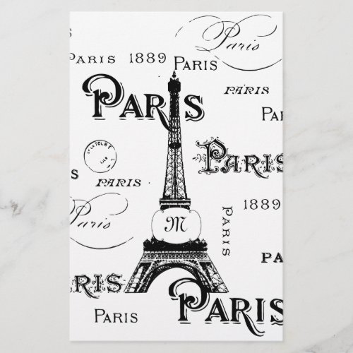 Typography Calligraphy Paris France Eiffel Tower Stationery