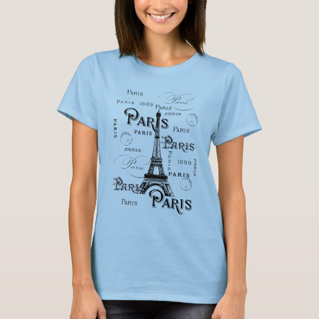 Typography Calligraphy Paris France Eiffel Tower T-Shirt (Front)