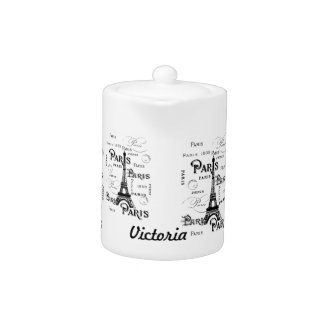 Typography Calligraphy Paris France Eiffel Tower Teapot