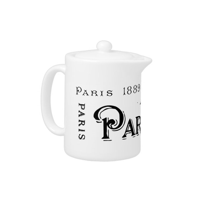 Typography Calligraphy Paris France Eiffel Tower Teapot (Left)