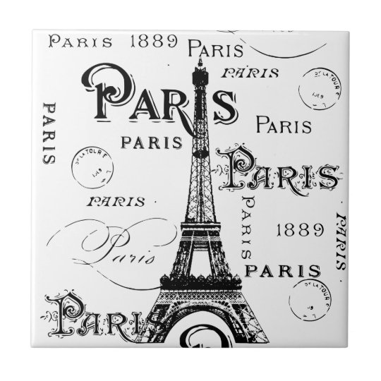 Typography Calligraphy Paris France Eiffel Tower Tile | Zazzle.com