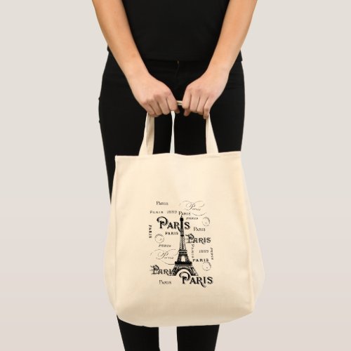 Typography Calligraphy Paris France Eiffel Tower Tote Bag