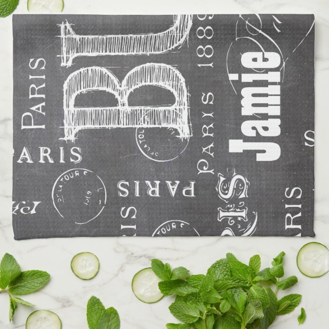 Typography Calligraphy Paris France Eiffel Tower Towel (Folded)