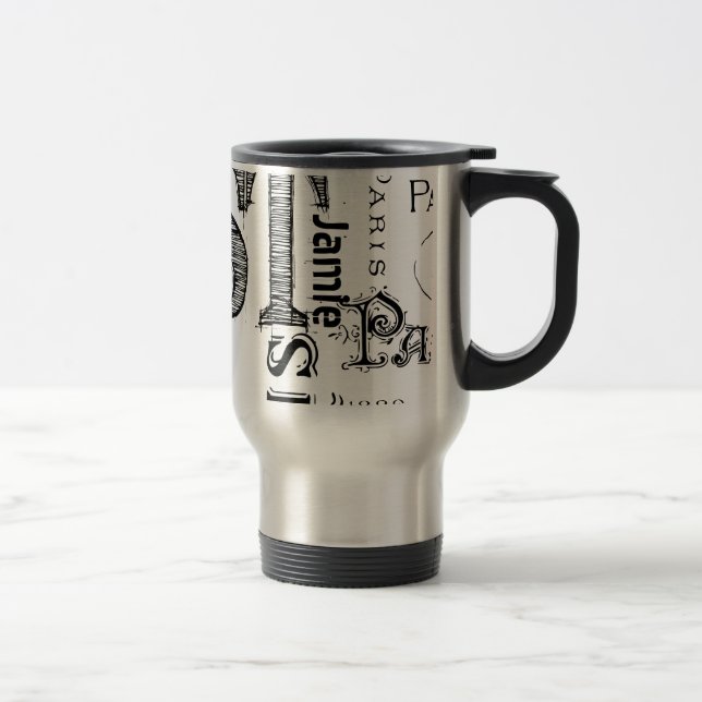Typography Calligraphy Paris France Eiffel Tower Travel Mug (Right)