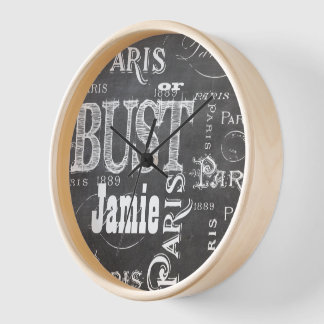 Typography Calligraphy Paris France Eiffel Tower Wall Clock