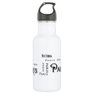 Typography Calligraphy Paris France Eiffel Tower Water Bottle